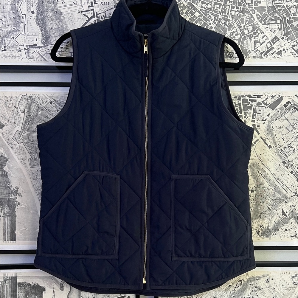 J. Crew Navy Quilted Vest with Pockets